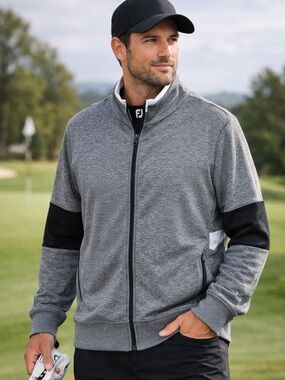 FootJoy Men’s Large Full Zip Jacket Gray Golf Performance Lightweight